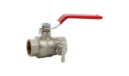 Brass ball valve 510 female/female red lever PN40/30 with drainer
