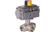 3 way brass ball valve 513-L/514-T + RE/RES pneumatic actuator