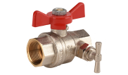 Brass ball valve 530 F/F red butterfly handle PN40/30 with drainer