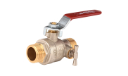 Brass ball valve 543 male/male red aluminum handle with drainer PN30/20