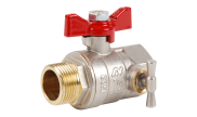 Brass ball valve 546 male/female red aluminum handle with drainer PN30/20