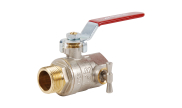 Brass ball valve 547 male/female red steel lever with drainer PN30/20