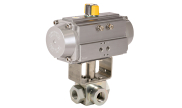3 way carbon steel ball valve 721ZA L-port + RE/RES pneumatic actuator