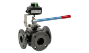 Carbon steel ball valve 3 way L or T-port RF PN16 + limit switch box