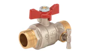 Brass ball valve 542 male/male red butterfly handle with drainer PN30/20