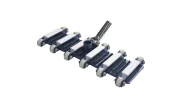Concrete broom head with 12 BLUE DEVIL wheels
