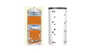 Sanitary hot water production and storage tank with 2 exchangers