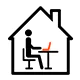 illustration of a house with a person working in it, in front of his pc