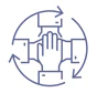 pictogram representing 4 hands together