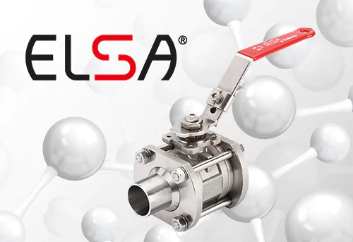 Elsa ball valve with a background image of an oxygen molecule