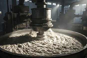 close-up of paper pulp being mixed in a mixer