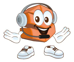 Syveco's mascot smiling with a phone on its head
