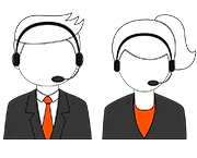 pictogram representing two customer service agents wearing helmets