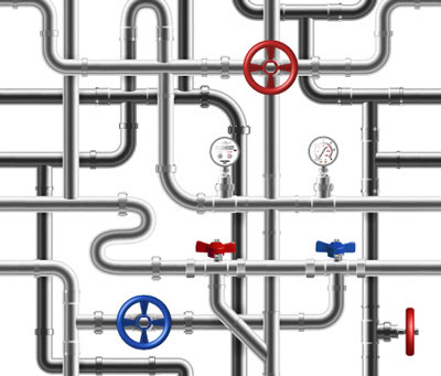 Piping with valves and pressure gauges installed in it.