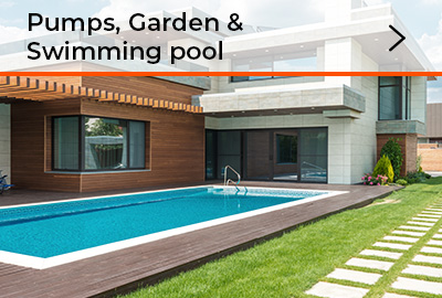 Swimming pool in a garden. Access to the description of this field of application of valves and fittings.