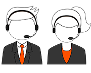pictogram representing two customer service agents wearing helmets