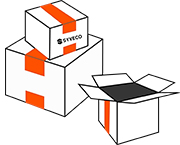 pictogram representing three boxes with the SYVECO logo