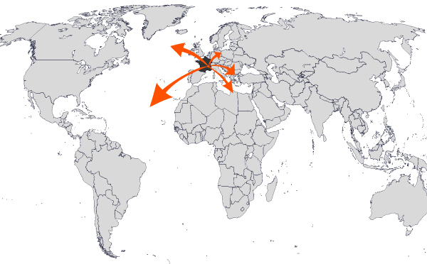 world map showing that Syveco is based in France and exports abroad